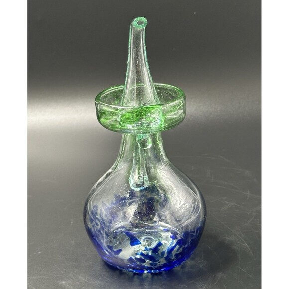 Lafiore Handblown Artistic Mallorca Green and Blue Glass Oil Bottle - Picture 4 of 9